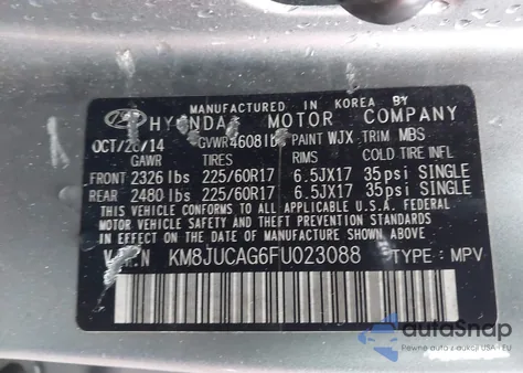 2015 Hyundai Tucson Se from USA, damaged, VIN KM8JUCAG6FU023088